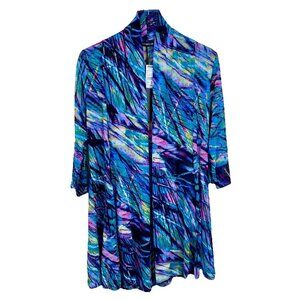Womens S Colorful Geometric Print Duster Cardigan Sweater Boho Layering NEW